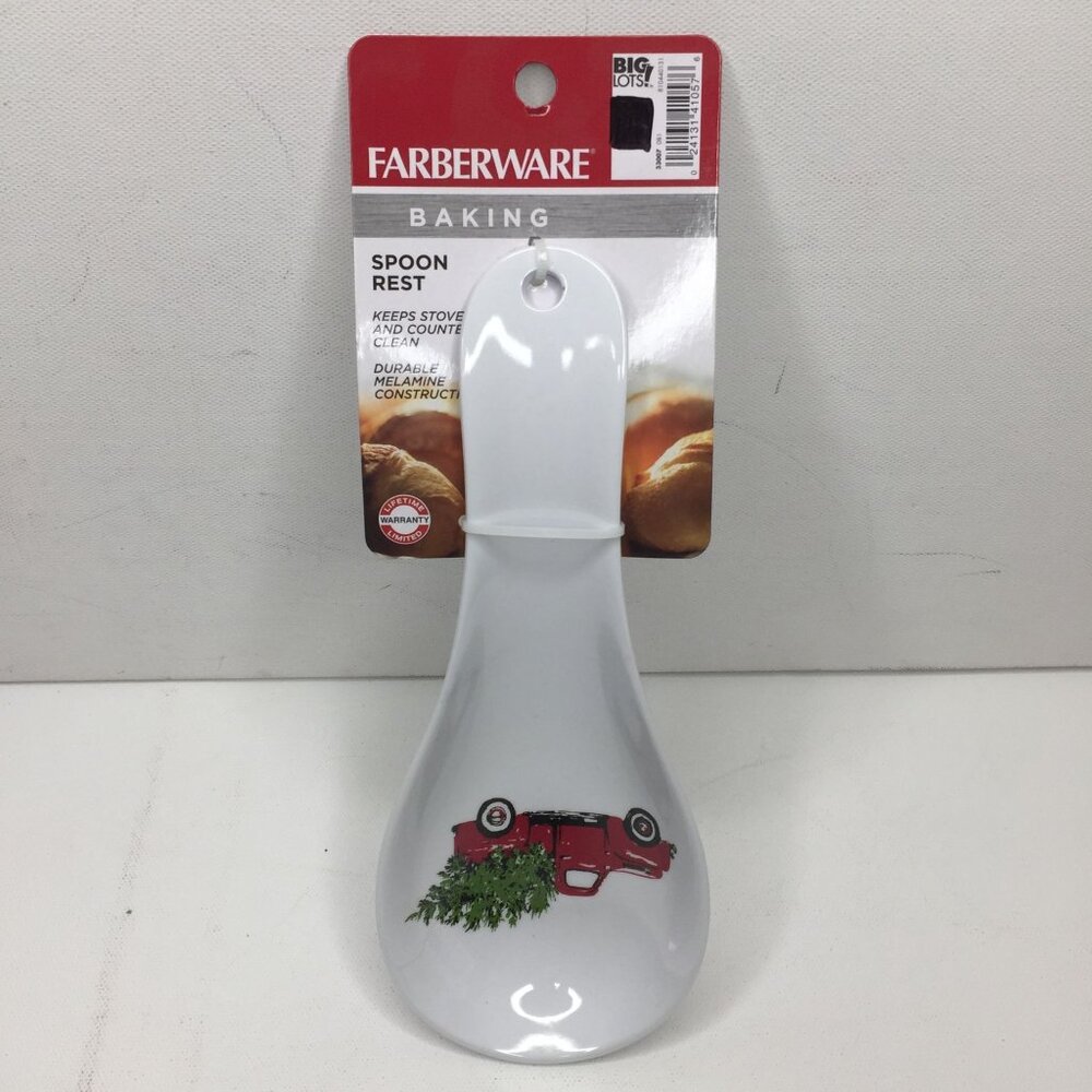 Farberware White Melamine Holiday Spoon Rest Truck Christmas Tree Baking Kitchen